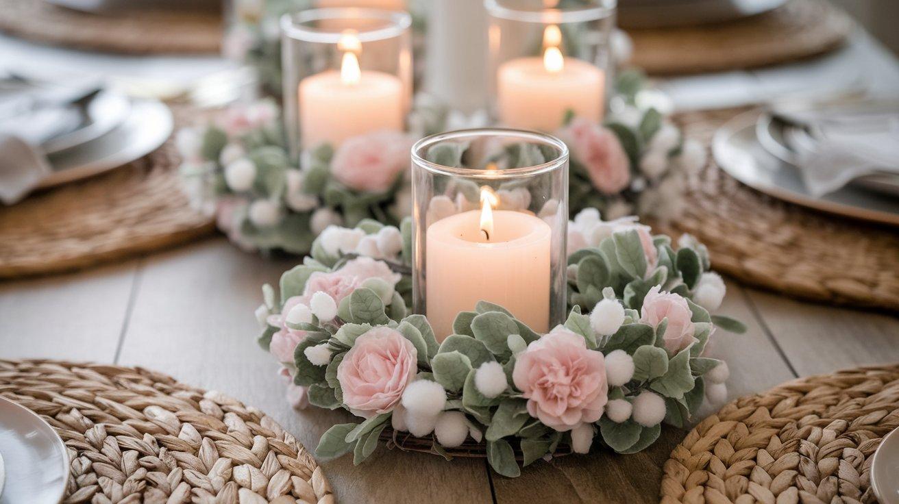 Faux_Flower_Wreaths_Around_Candles