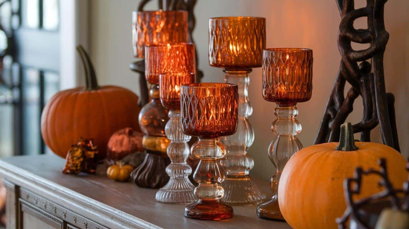Group_of_Amber_Glass_Candle_Holders_for_Warm_Glow