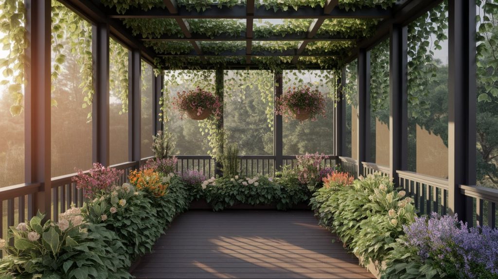 Lush Garden Screened Deck Surrounded by Greenery
