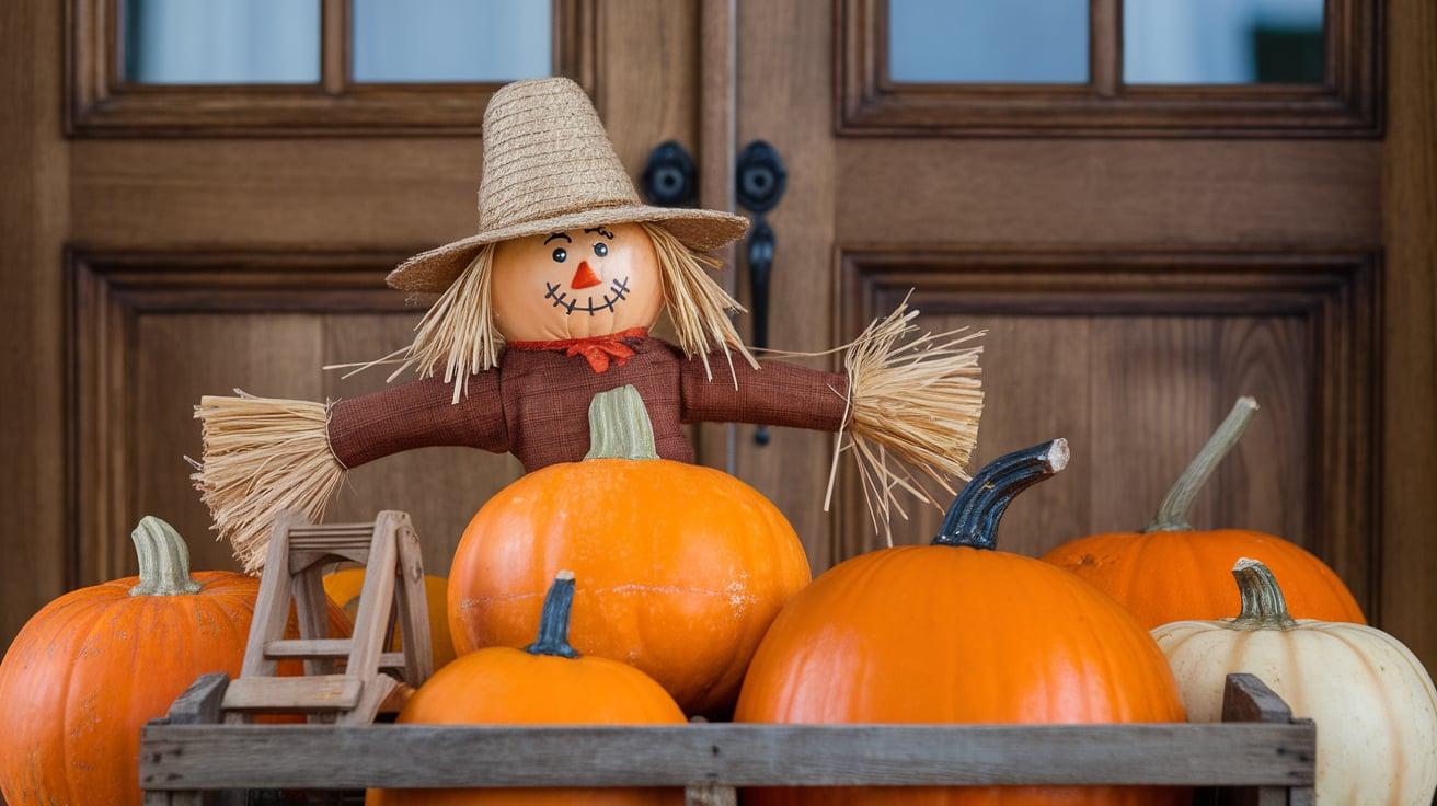 Scarecrow_or_Fox_Figurine_Tucked_Among_Pumpkins