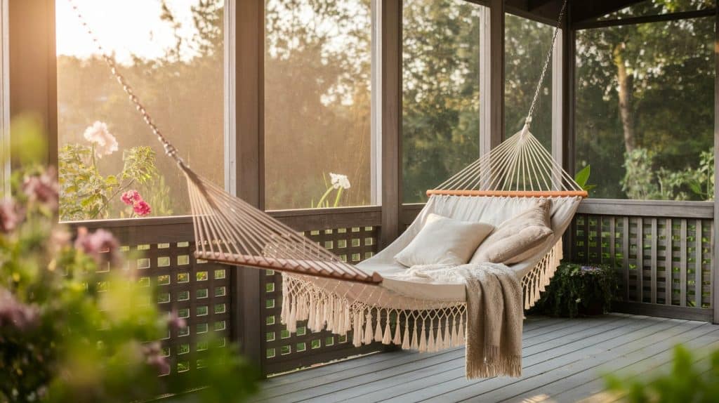 Screened Deck with Hanging Swing Bed or Hammock