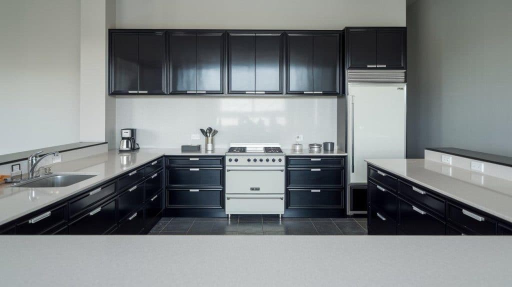 Bold Black Cabinets with Minimalist White Surfaces
