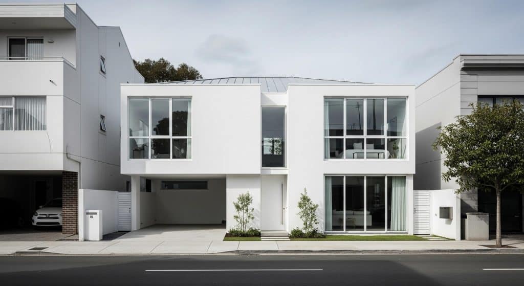 Contemporary Flat Roof Home with Clean White Lines