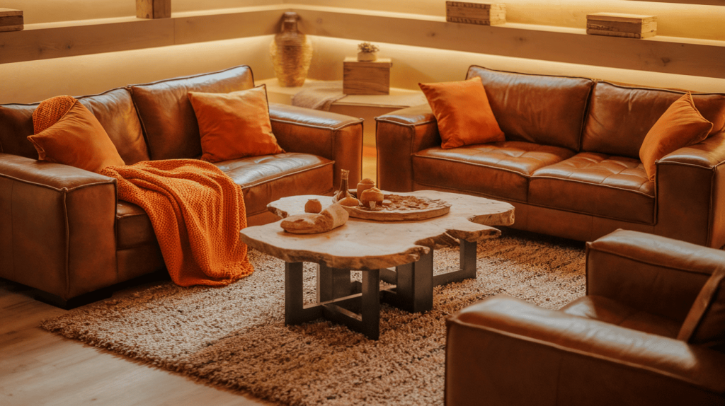 Cozy Burnt Orange and Brown Living Room