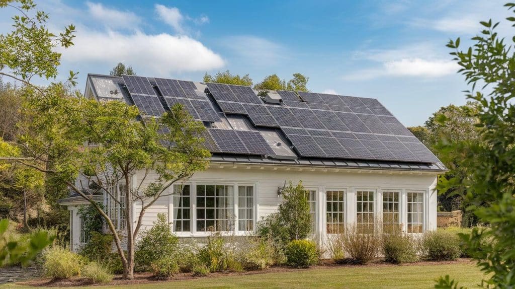 Eco-Friendly White House with Solar Panels