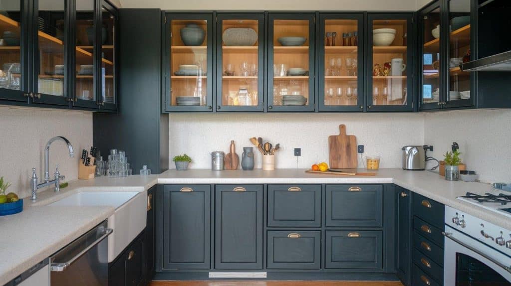 Matte Black Cabinets with Textured White Tops
