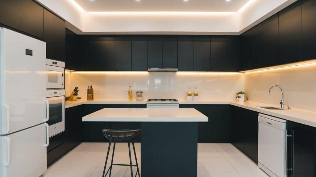 Matte Black Cabinets with White Quartz Countertops
