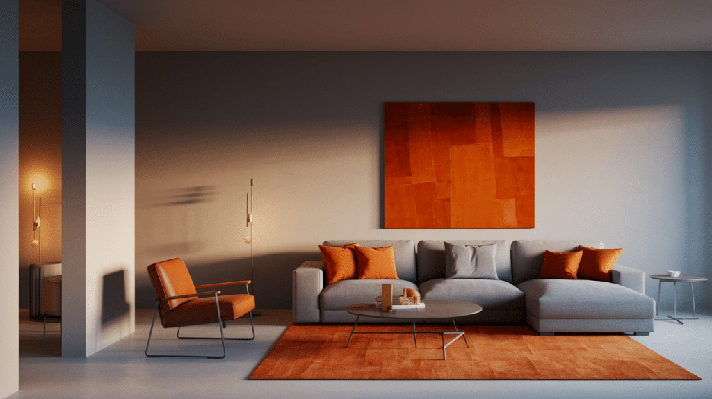 Soft Gray and Burnt Orange Contrast