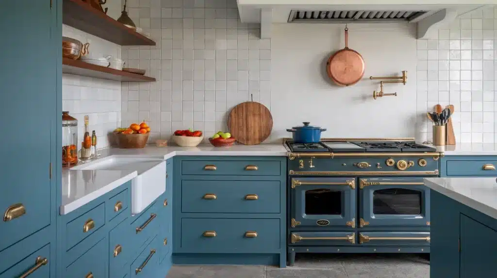 Steel Blue with Gold Pulls
