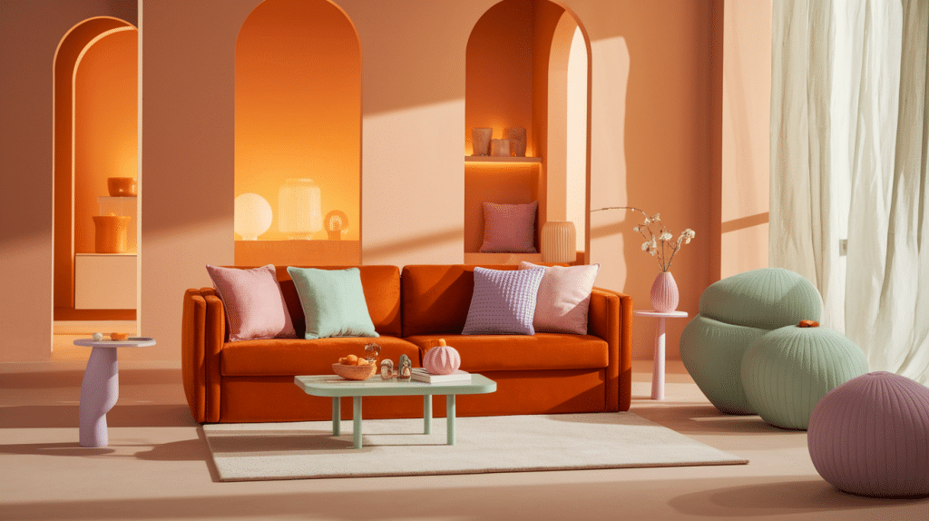 Subtle Burnt Orange with Pale Pastels
