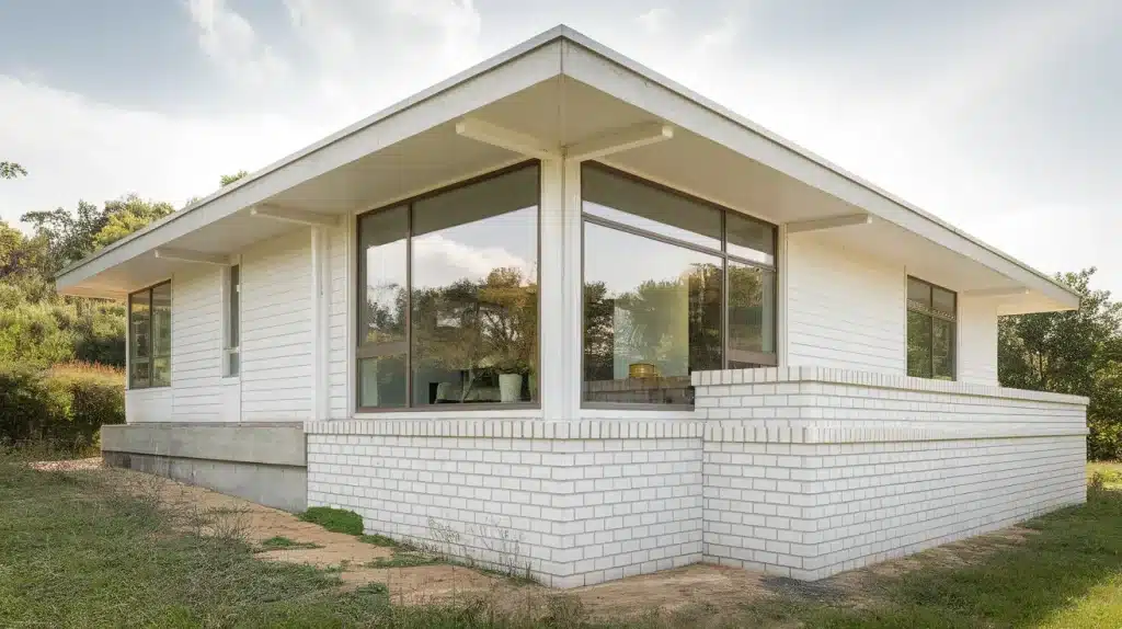 Texture Play: White Concrete, Wood, and Brick Combined
