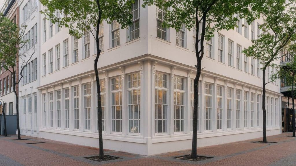 Urban Townhouse in White with Symmetrical Windows