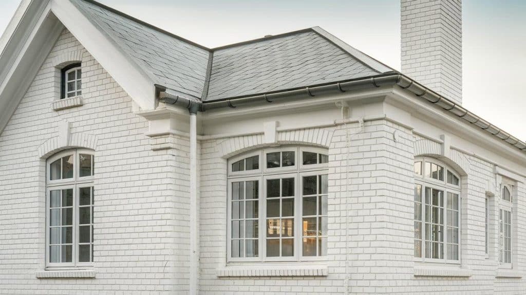 White Brick Home with Matching White Casement Windows