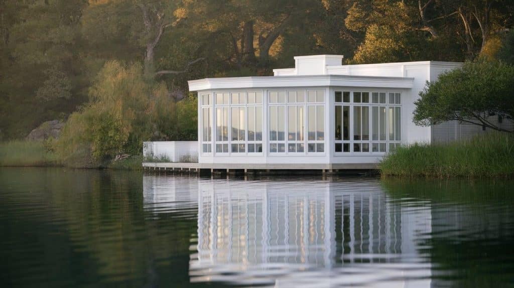 White House on the Lake with White Windows