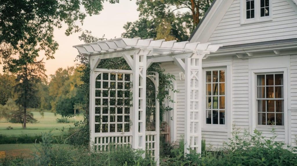 White House with White Pergola or Trellis